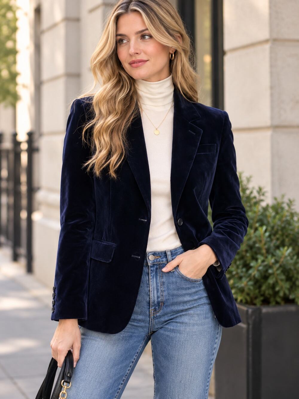 ROLLA'S Marmont Deep Navy Velvet Blazer Jacket Small Tailored Quiet Luxury Fall